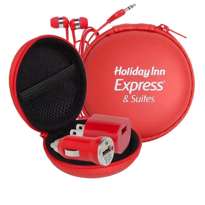 Audio On The Go Tech Kit in Round Zippered EVA Case