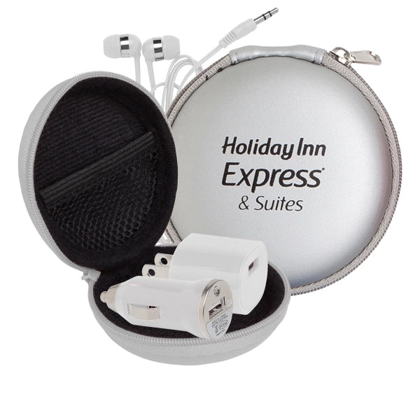 Audio On The Go Tech Kit in Round Zippered EVA Case