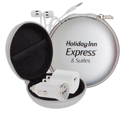 Audio On The Go Tech Kit in Round Zippered EVA Case