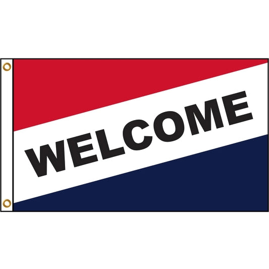 Welcome Diagonal 3' x 5' Message Flag w/ Heading & Grommets