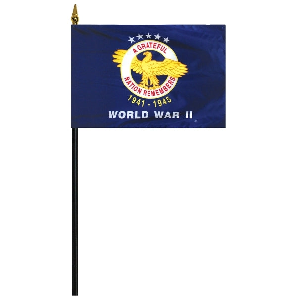 World War II 4" x 6" Stick Mounted Rayon Flag
