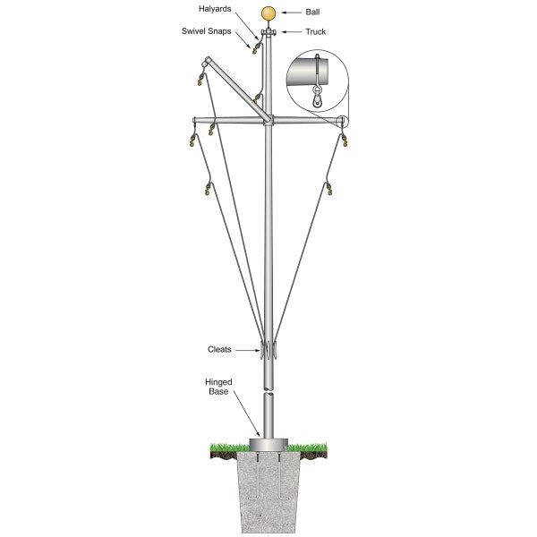 33' Nautical Flagpole w/ Yardarm & Gaff
