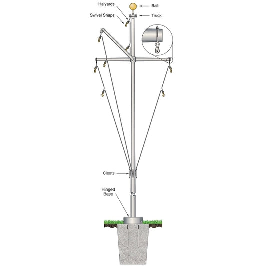 33' Nautical Flagpole w/ Yardarm & Gaff