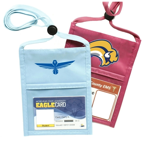 Light Blue Popular zipper Neck Wallet with 3/8" Lanyard