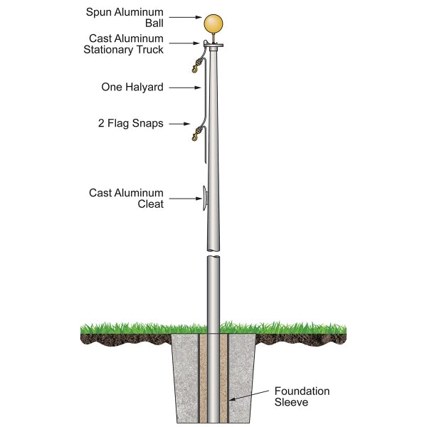 15' Budget Pole w/ External Halyard - Satin Finish