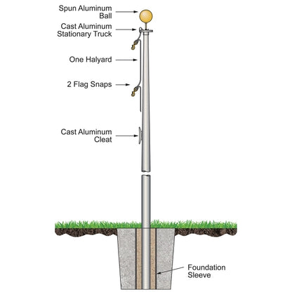 15' Budget Pole w/ External Halyard - Satin Finish