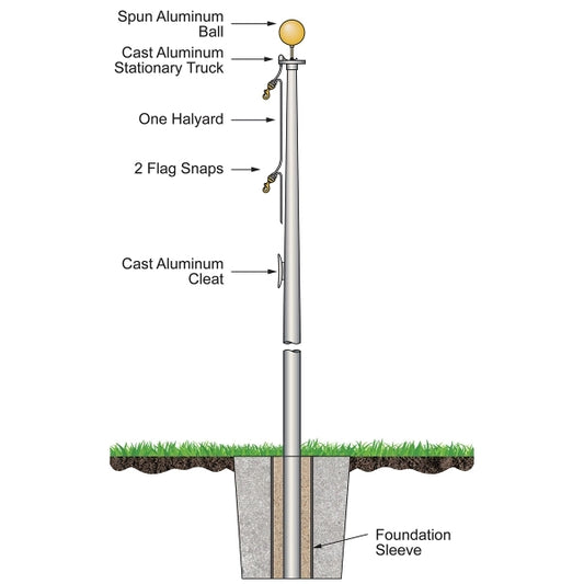 15' Budget Pole w/ External Halyard - Satin Finish