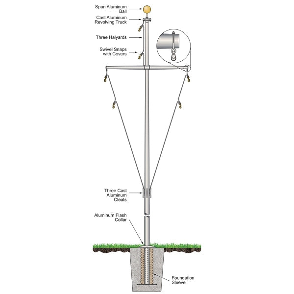 35' Nautical Flagpole - Ground Set Aluminum