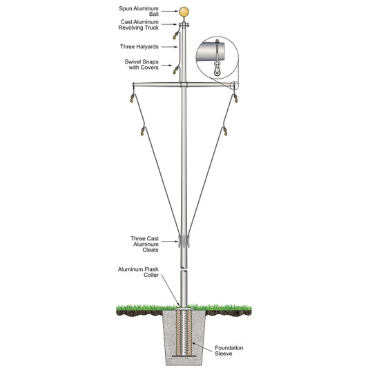 40' Nautical Flagpole - Ground Set Aluminum