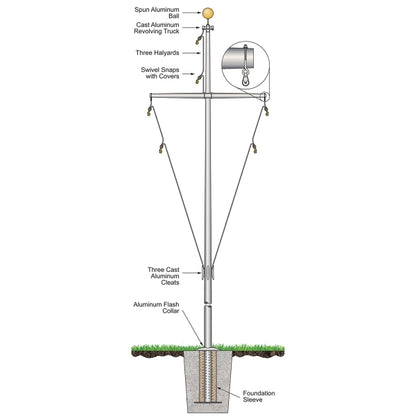 20' Nautical Flagpole - Ground Set Aluminum