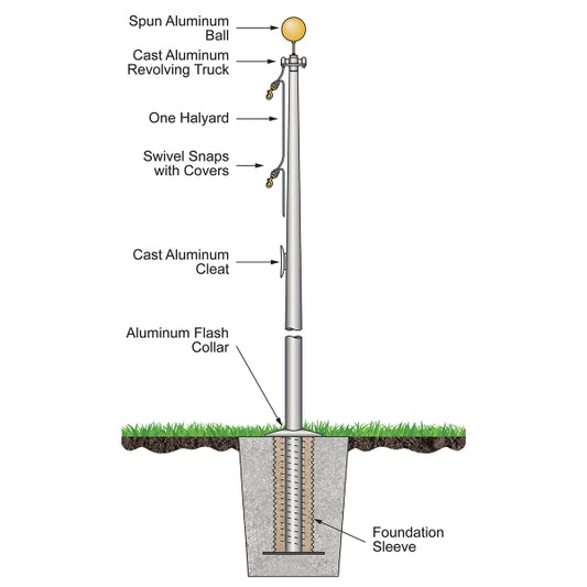45' Architectural Pole w/ External Halyard - Satin Finish