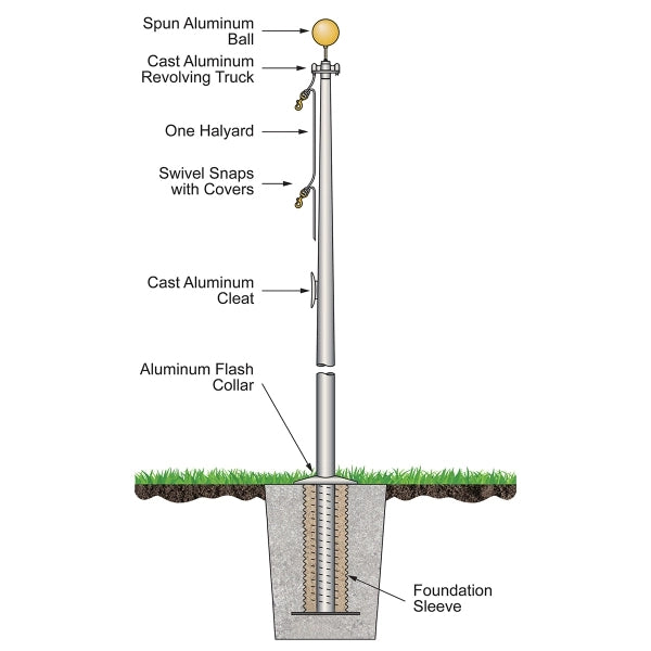 60' Architectural Pole w/ External Halyard - Satin Finish