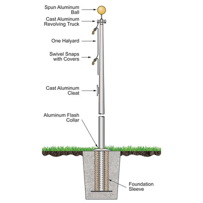 80' Architectural Pole w/ External Halyard - Satin Finish