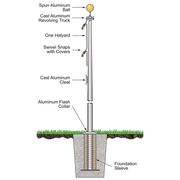 30' Satin External Halyard Flagpole