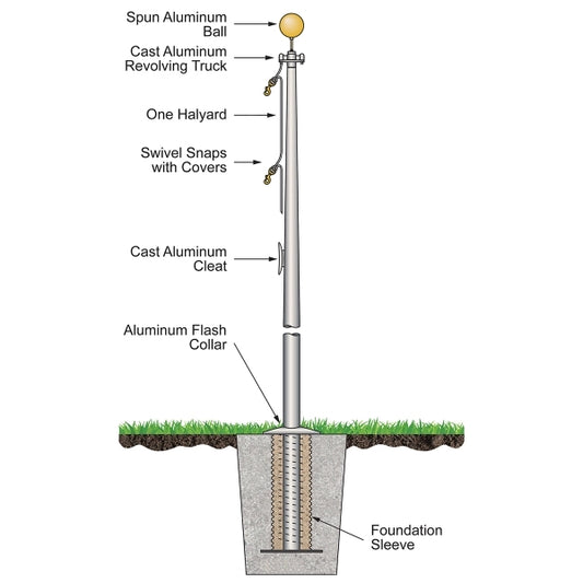 30' Satin External Halyard Flagpole