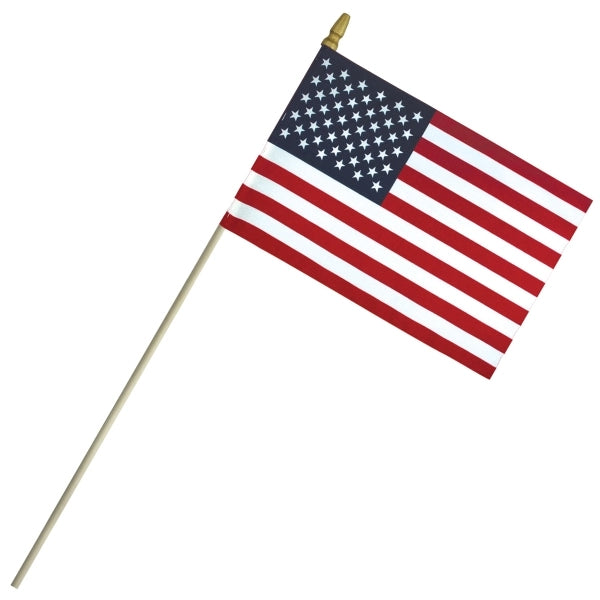 6"x 9" Economy Cotton US Stick Flag w/ Spear Top & 18" Dowel