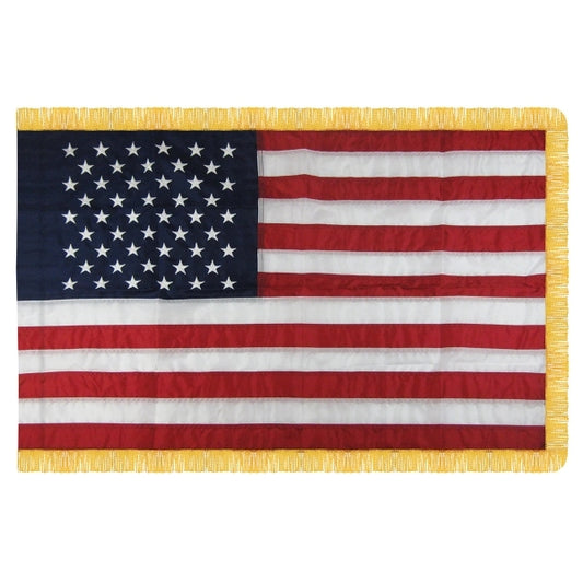 5' X 8' U.S. Indoor Nylon Flag with Pole Hem and Fringe