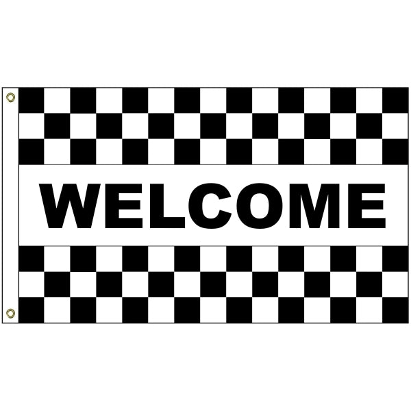 Welcome Black & White Checkered 3' x 5' Message Flag
