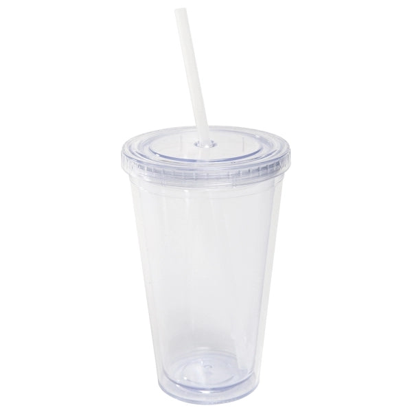 16 oz Acrylic Tumbler with Lid and Straw