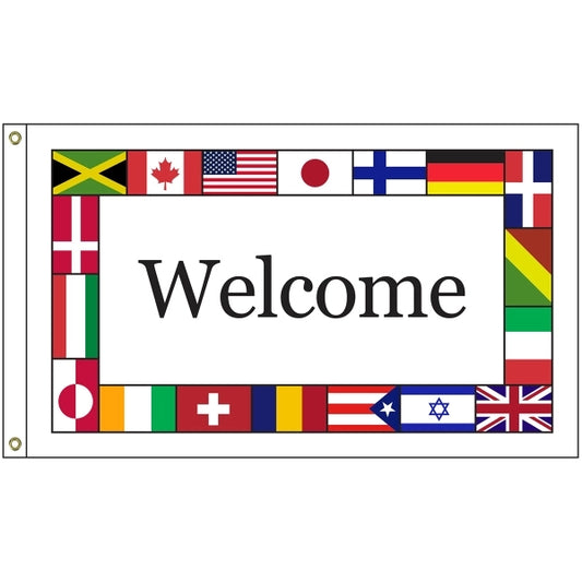 Int'l Welcome 5' x 8' Knit Poly Flag w/ Heading & Grommets