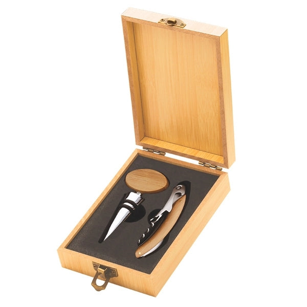 Bamboo Corkscrew and Stopper Set