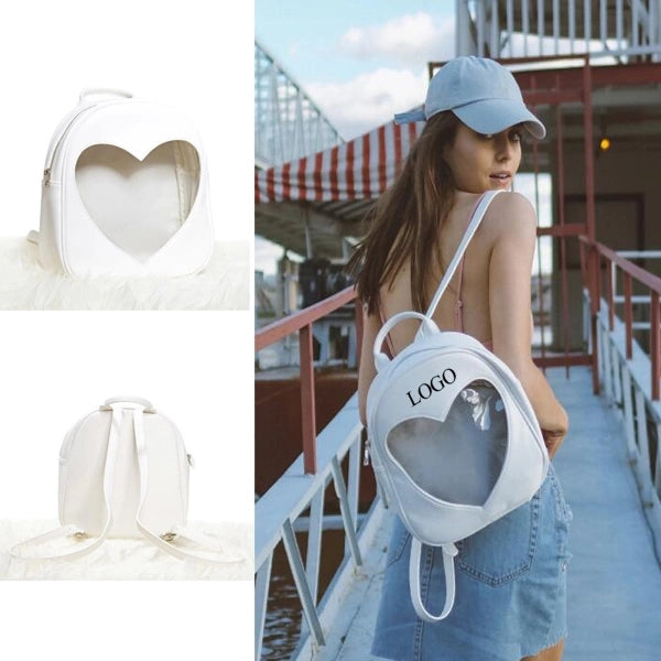 Cute Women's PU Leather Backpack with Transparent Heart.