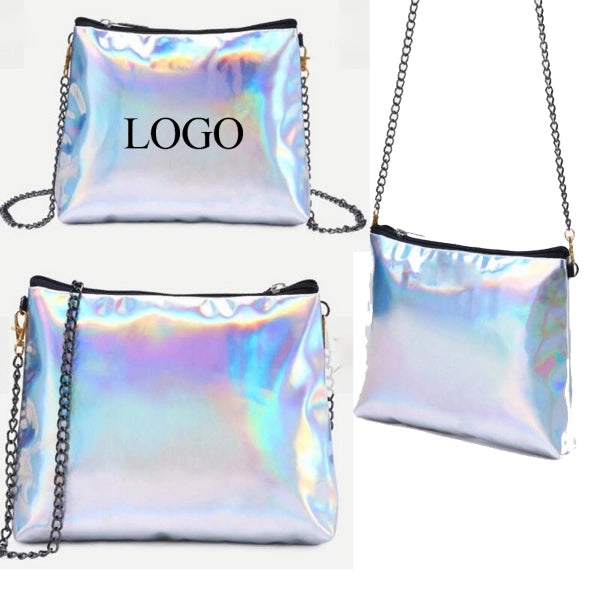 Silver Faux Leather Zip Closure Shoulder Bag