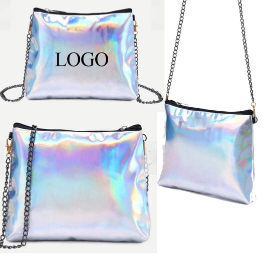Silver Faux Leather Zip Closure Shoulder Bag