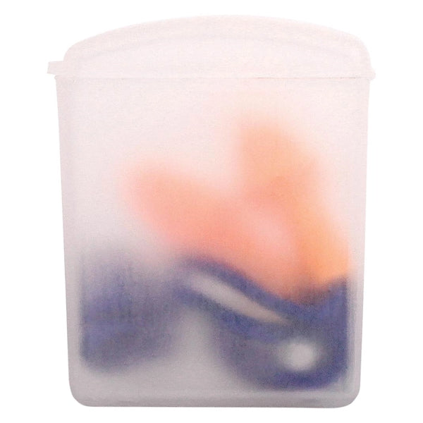 Silicone Earplugs With Blue Nylon Cord and Clear Clip Case