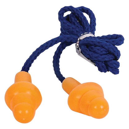 Silicone Earplugs With Blue Nylon Cord and Clear Clip Case
