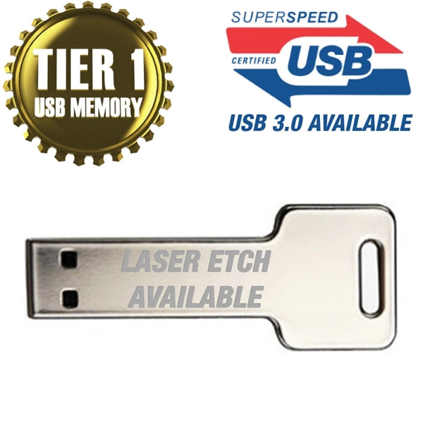 Dupont - Stamped stainless steel key shaped UDP flash drive.