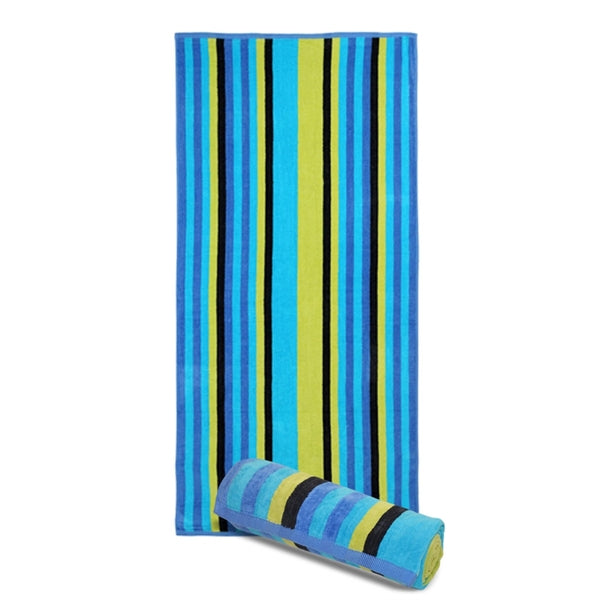 30x62 MultiC Blue Terry Velour Cabana Stripe Beach Towels