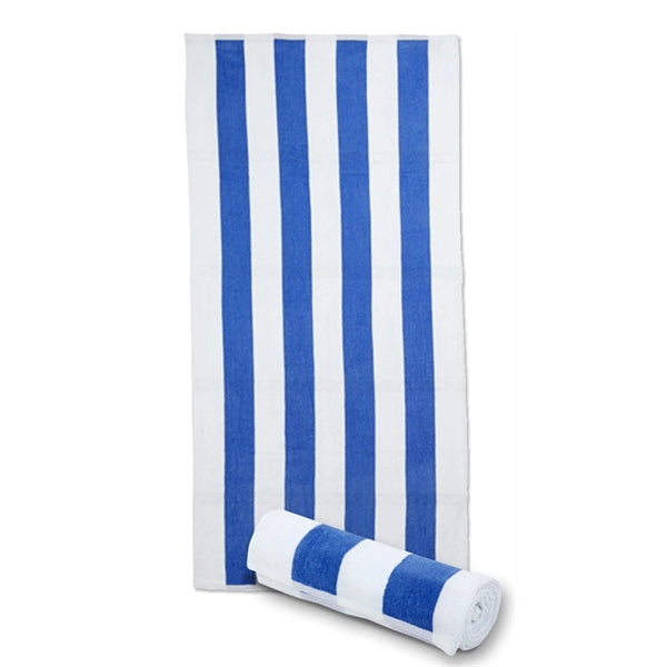30x62 Royal B / White Terry Velour Cabana Stripe Beach Towel