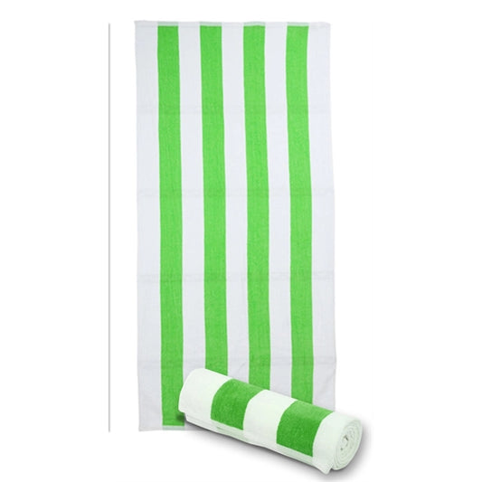 30x62Lime Green/White Terry Velour Cabana Stripe Beach Towel
