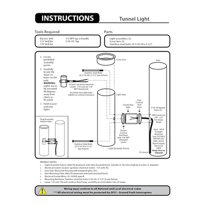 Silver Flagpole Tunnel Lights - for 12" Diameter Pole