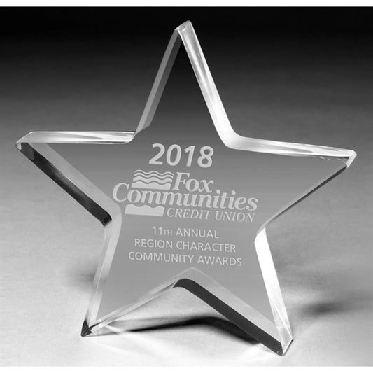 3/4" Star Acrylic Paperweight - 5" x 5" x 3/4"