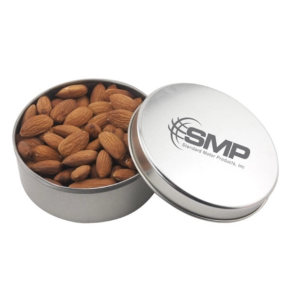 Large Round Metal Tin with Lid and Almonds