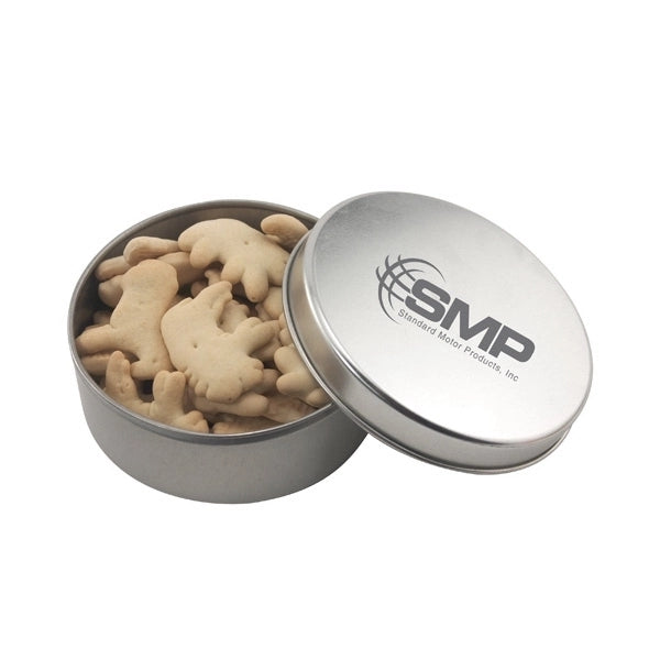 Large Round Metal Tin with Lid and Animal Crackers