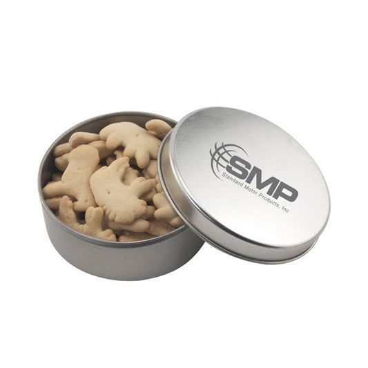 Large Round Metal Tin with Lid and Animal Crackers