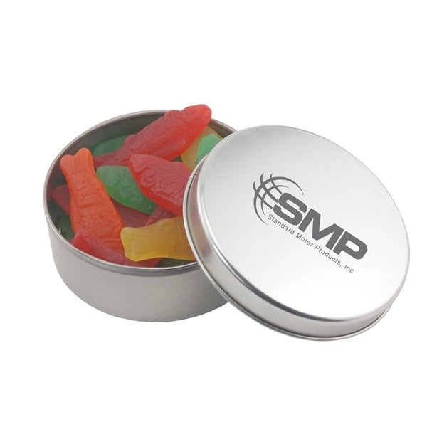 Large Round Metal Tin with Lid and Swedish Fish