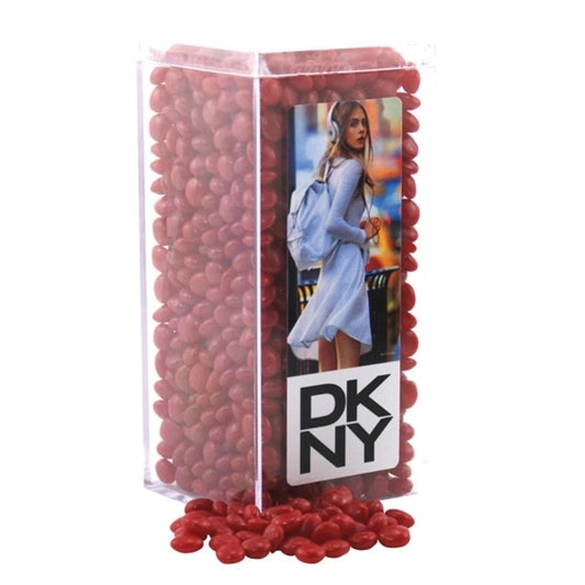 Cinnamon Imperials in a Clear Acrylic Square Tall Box
