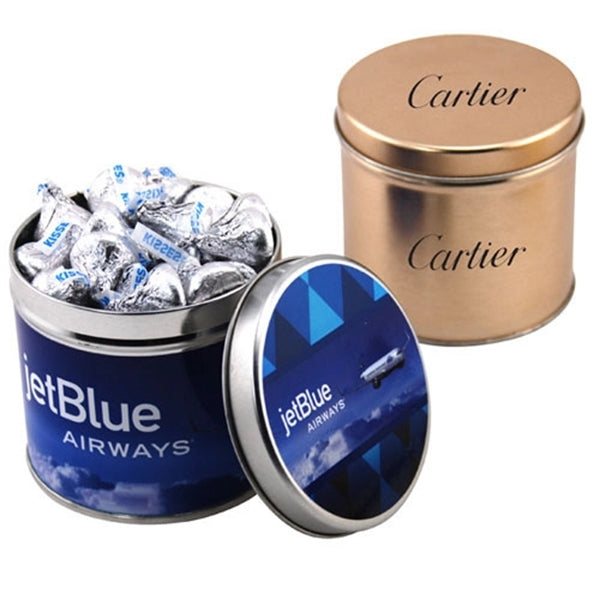 Hereshy Kisses in a 3.5" Round Metal Tin with Lid