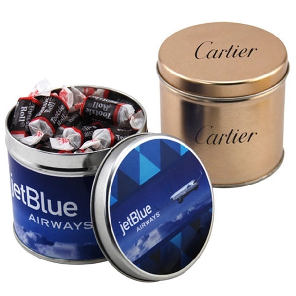 Tootsie Rolls in 3.5" Round Metal Tin with Lid