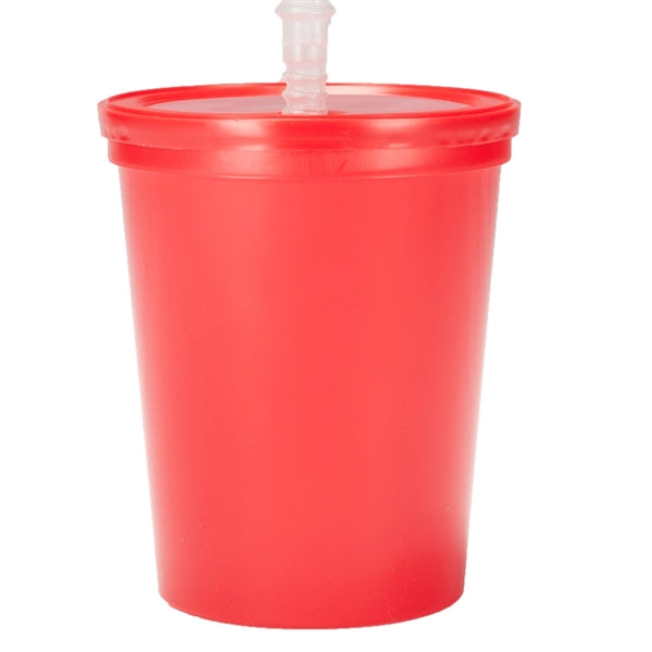 16 oz Plastic Stadium Cups with Lid & Straw