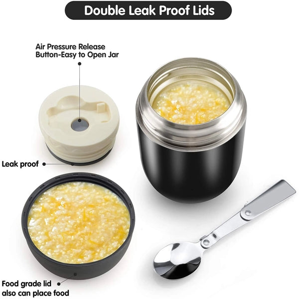 Leak Proof Insulated Lunch Container Box with Folding Spoon