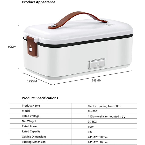 Portable Electric Lunch Box for Car & Home w/ Fork & Spoon