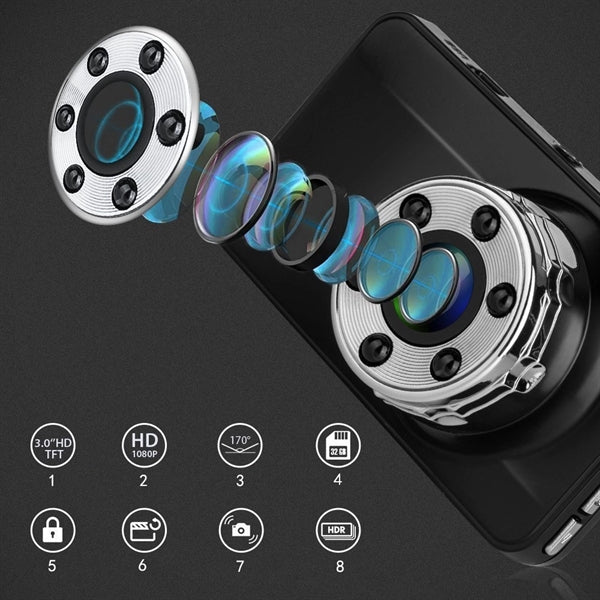 Dash Cam Front and Rear 1080P Full HD