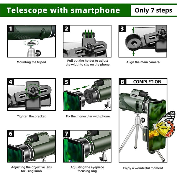 Monocular Telescope with Smartphone Holder & Tripod