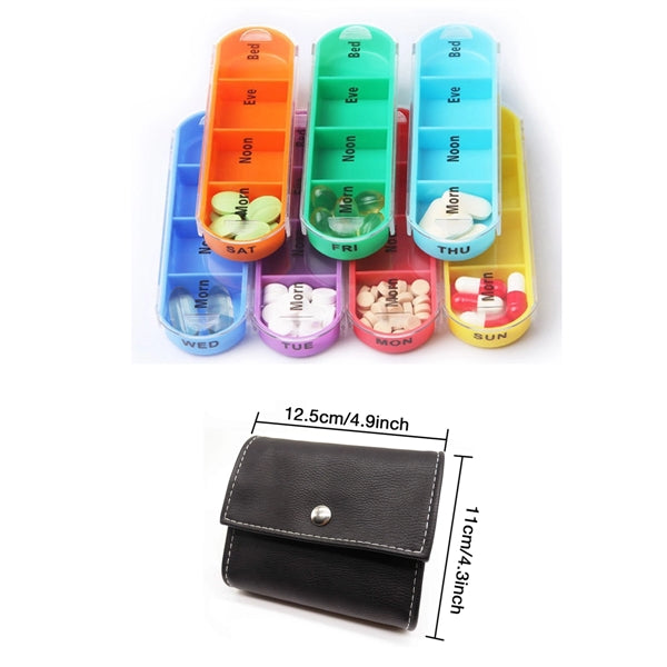 Travel Pill Organizer Box 7 Day with Leather Carrying Case