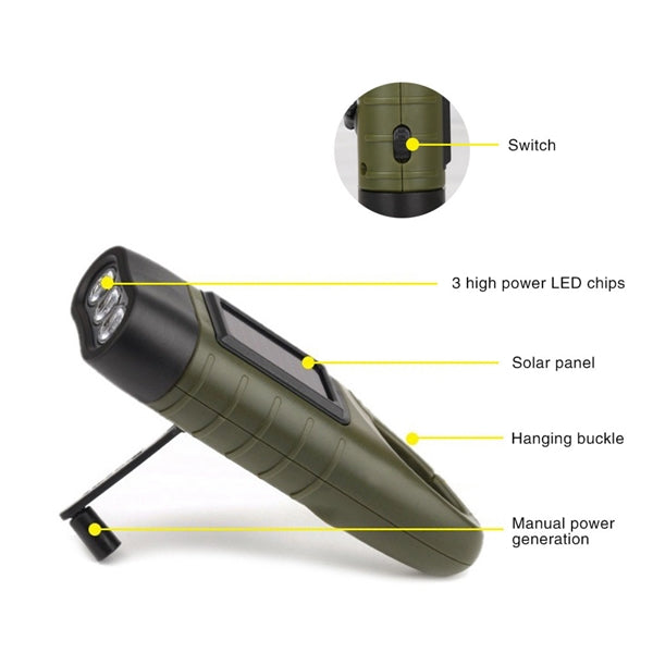 Hand Crank Solar Powered Flashlight